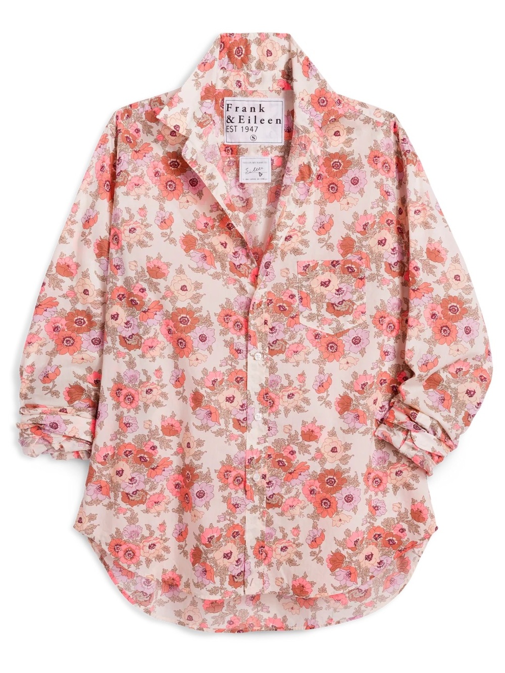 FRANK & EILEEN Liberty fabric relaxed fit cotton button down floral pink blouse